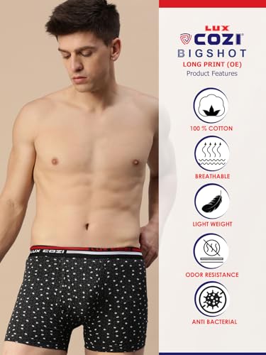 Image of Lux Cozi Men's Cotton Outer Elestic Long Printed Trunk | Prints May Vary | Pack of 3