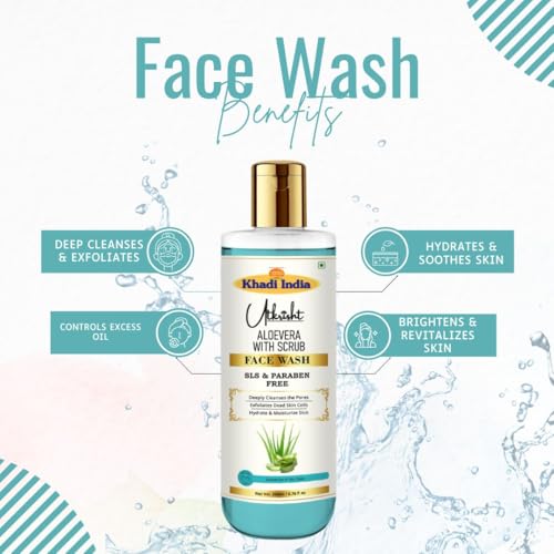 Image of Khadi Moisturizing Aloe Vera Face Wash 200ml | Herbal & Natural | Deep Cleansing, Hydrating & Exfoliating | Controls Oil & Brightens Skin | SLS & Paraben Free | All Skin Types | Men & Women