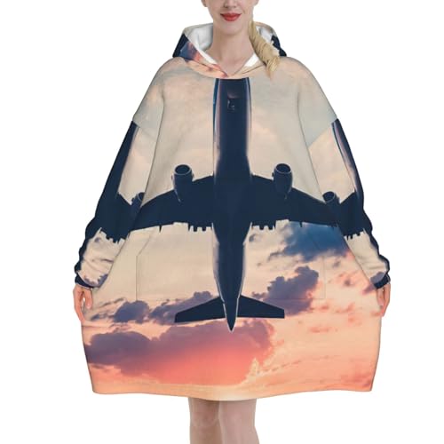 Couverture à porter en flanelle avec manches amples et grande poche ventrale hiver