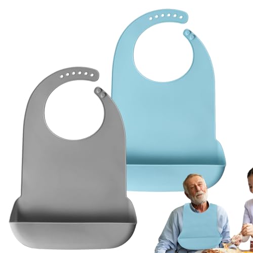 DHSWNNG 2 Stück Silikon Lätzchen für Erwachsene, Waschbare Erwachsenen Lätzchen mit Auffangschale Wasserdicht Latz für Erwachsene Verstellbares Esslätzchen für Erwachsene ältere