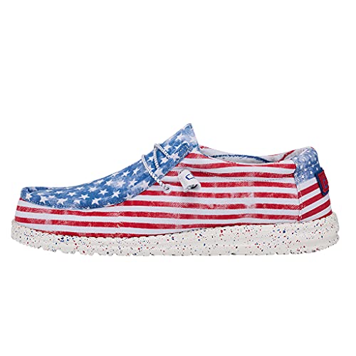 Image of HEYDUDE Men's Wally Patriotic Slip On Shoe | Lightweight Canvas Loafers with No Tie Laces