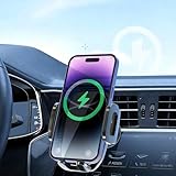 Wireless Phone Charger for Car- 15W Fast Charging, Auto-Clamp & 360° Rotation, Car Wireless car Charger Mount with Cooling Chip, Fits All Phones with Thick Cases, One-Hand Operation