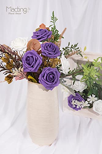Macting Artificial Flower Rose, 30Pcs Real Touch Artificial Roses For Diy Bouquet Wedding Party Baby Shower Home Decoration (Purple) #TOP3
