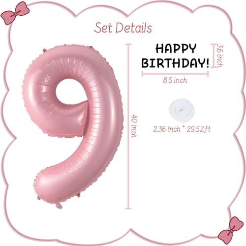 Image of Happy birthday Big Number Balloons Foil Birthday Balloon Number Balloons Happy Birthday Party Decorations Kids and Wedding Party Supplies (Pink numbers 9)