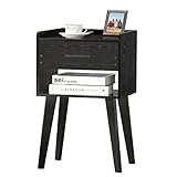 Lerliuo Black Nightstand, Modern Bedside Table with Drawer, Wood End Table for Small Space, Side Tab