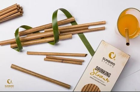 Image of SUNBIRD Coconut Leaf Drinking Straws, Organic, Biodegradable, Sustainable, Eco-Friendly Product (Regular Straw Diameter 6mm X Length 8'', Pack of 50)