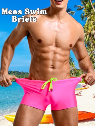 Men's Bright Color Swim Trunks, Sexy Stretch Swimwear, Drawsting Low-Rise Square-Leg2
