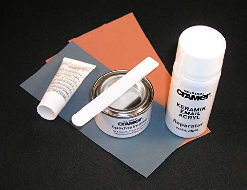 Cramer 16080EN   Kit de reparación de cerámica acrílica esmaltada, color blanco alpino/blanco sanitario, para reparaciones duraderas de bañeras, platos de ducha y lavabos