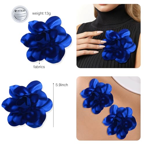 Image of 2Pack 6inch Extra Large Satin Brooches Lapel Pins Dainty Elegant Fabric Camellia Rose Flower Brooch Pin for Women Wedding Part Dance Clothes Accessories Jewelry