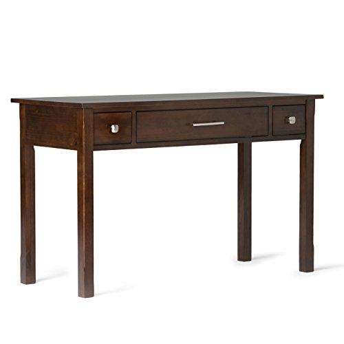 Image of SIMPLIHOME Avalon Writing Desk - 47 Inch Wide Solid Wood Desk in Brunette Brown, Contemporary Home Office Computer Table for Workspace or Study with 2 Drawers and Flip-Down Keyboard Tray