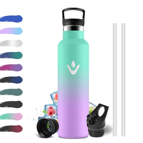 Thermosflasche 750ml, Auslaufsicher Trinkflasche mit Strohhalm, Isolierflasche Doppelwandig, Wasserflasche Kohlensäure Geeignet, BPA-Frei, Trinkflasche Edelstahl für Sprudel, Büro, Reisen, Laufen