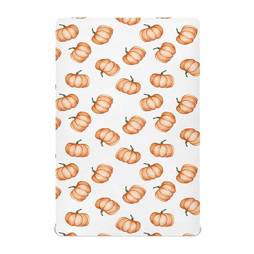 Image of Cute Pumpkins Print Autumn Halloween Orange Thanksgiving Breathable Mini Crib Mattress Sheets Fitted, Toddler Baby Sheets for Crib Mattress Soft & Breathable 39 * 27 * 5In