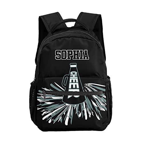 SunFancyCustom Cheerleader Black Personalized Backpack with Name Waterproof Bag for Birthday Holiday Gift for Travel Office Work 12.2(L) x5.9(W) x16.5(H) inch