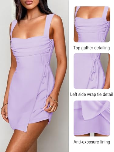 Image of Women's Sexy Ruched Mesh Midi Short Dresses for Women Square Neck Fitted Elegant Club Party Cocktail Dress