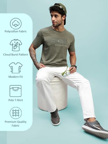 Image of Lux Nitro Men's Cloud Burst Printed Half Sleeve T-Shirt | Cotton Blend Round Neck Tee | Regular Fit Casual Wear