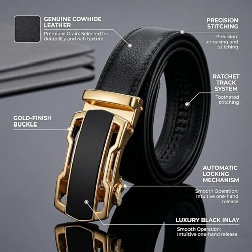 Image of WildHorn Men's Genuine Leather Belt for Men| Premium Auto-Lock Buckle | Adjustable up to 48 inch | Formal & Casual Wear | Micro-Adjust Fit | Stylish Gift Box Included