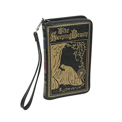 Things2Die4 Black and Gold Sleeping Beauty Book Wallet ID Holder Snap Close Novelty Wristlet
