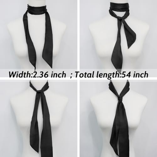 Long Satin Neckerchief Versatile Ribbon Tie Neck Scarf Solid Color Skinny Womens Tie4