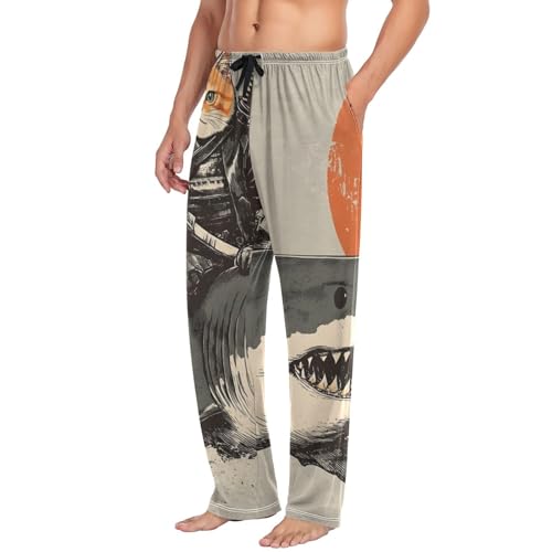 Men's Pajama Bottoms Cute Cat Samurai Lounge Pajama Pants Sleep Bottoms with Pockets for Men S4