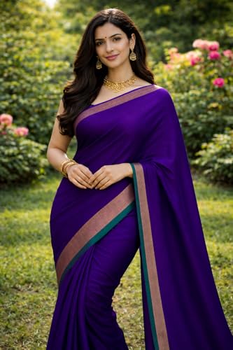 Image of Women's Glory Kanjivaram Soft Lichi Silk Saree With Embroidered Design and Zari Work For Wedding Banarasi Style Sari With Jacquard Woven Unstiched Blouse Piece for Wedding sadi (Purple)