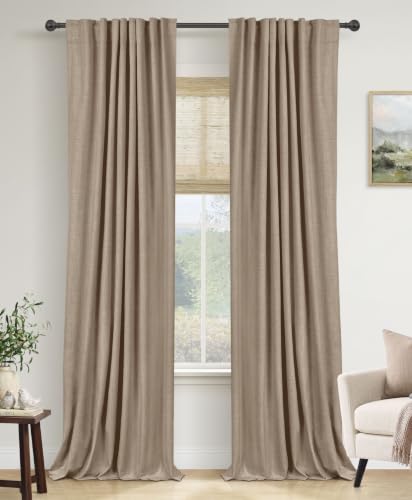 Faux Linen Total Blackout Curtains for Bedroom 72 Inch Long Copper Brown