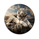 RKJVB Orologio da parete moderno in legno con tigre maestosa appoggiata su una roccia stampata senza cornice, elegante orologio senza scala per casa, camera da letto, bagno, ufficio, soggiorno