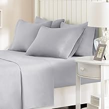 Comfort Spaces Microfiber Set 14" Deep Pocket, Wrinkle Resistant All Around Elastic-Year-Round Cozy Bedding Sheet, Matching Pillow Cases,4pieces, Twin, Light Gray,CS20-0119