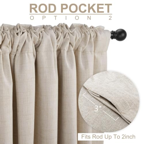 Image of Linen Textured Total Blackout Curtains for Bedroom 54 Inches Long, Cream | 100% Blackout Shield, Back Tab /Rod Pocket Living Room Drapes, Thermal Insulated Blackout Curtains 2 Panels Set, 42 inchW x 54 inchL