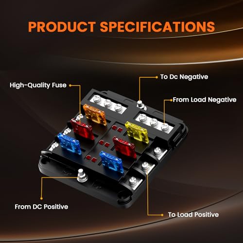 tutooper 6 Circuit Fuse Block with Negative Bus, LED Indicator Fuse Box for 12-24V Car Marine RV Truck by tutooper - Image 2