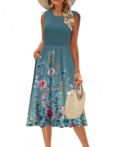 Image of Zeagoo Women's Summer Tank Midi Dress with Pockets Floral Sleeveless A-Line Casual Loose T-Shirt Dresses Beach Sundress 2026