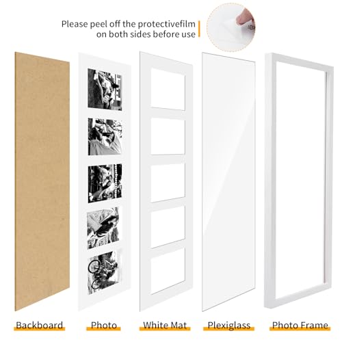 8x24 Oak Wood Picture Frame - 8x24 Photo Frame with Mat Display 5Pcs 4x6 Photos, 4x6 Picture Frame Wood, Natural Solid Wooden Picture Frames for Wall Art Photo and Prints(1 Pack, White)