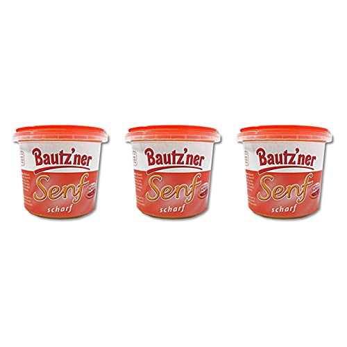 3er Pack Bautzner Senf scharf im Becher (3 x 200 ml) Senfbecher, Bautzner Spezialitäten