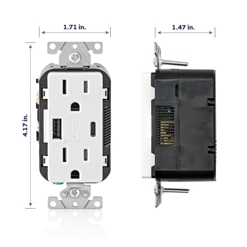 Image of Leviton 18W USB Type-A /C in-Wall Charger with 15A Tamper-Resistant Outlet, USB Charger for Smartphones, Not for Laptops, T5638-W, White