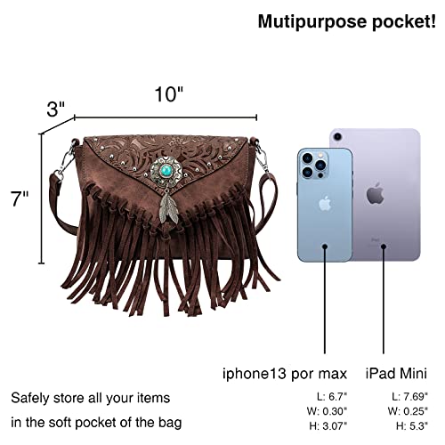 Lavawa Small Crossbody Bags For Women Crossbody Handbag Fringe Purse Tassel Shoulder Bag Turquoise Concho Wallet #TOP2