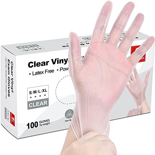 Schneider Clear Vinyl Exam Gloves, 4-mil, Medium 100-ct Box, Latex-Free, Disposable Gloves, Medical Gloves, Cleaning Gloves, Food Prep Gloves, Food Safe Rubber Gloves, Powder-Free, Non-Sterile