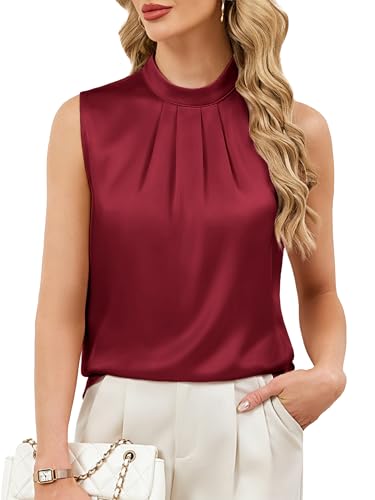 Funlingo Silk Satin Tank Tops for Women Spring Sleeveless Dressy