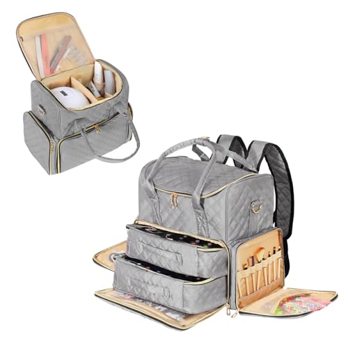 Todeco Sac de Rangement Vernis à Ongle,Trousse De Maquillage avec 2 Organisateur De Vernis à Ongles Amovibles, Peut Contenir 80 Bouteilles Et Une Lampe à Ongles,Gris