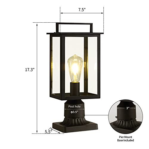 Smeike Outdoor Post Light Fixtures, Exterior Post Lantern Pillar Light, Led Outdoor Post Light Pole Lantern Lighting Fixture With Pier Mount Base, Matte Black Finish Lamp For Patio Garden #TOP2