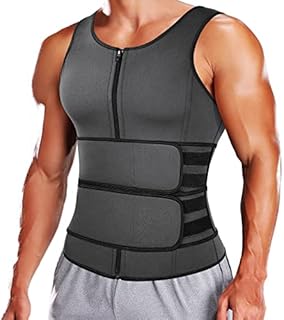 Mens Sauna Waist Trainer Vest Sweat Suit 2 Tummy Control Belly Trimmer Belts Neoprene Workout Body Shaper Gray