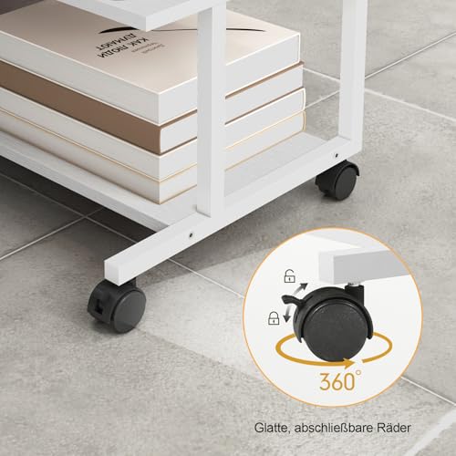 Livofloral Unter Schreibtisch Druckerständer, Mobiler Druckertisch fürs Homeoffice, Druckerwagen mit Rollen, Großer Druckerständer, Druckerwagen für den Schreibtisch, Weiß