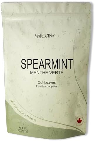 MARCOINA - Pure Spearmint Herbal Tea 227g - Cut Leaves, Loose, Caffeine-Free, Resealable Bag (8oz) - 3