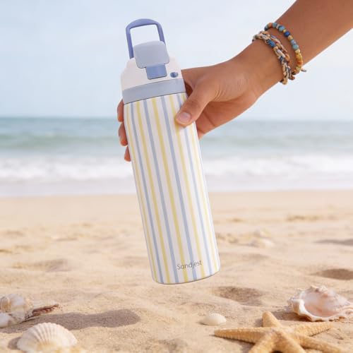 Image of Stripe Stainless Steel Water Bottle, Vacuum Insulated, Push-Button Lid, 32 oz, Gifts for Women Girls Friends Teens Birthday Christmas