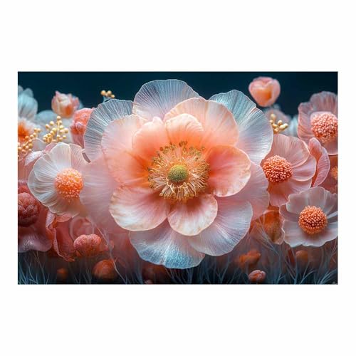 Poster animal mignon et jolies fleurs bouquet de fleurs rose corail 70x100cm