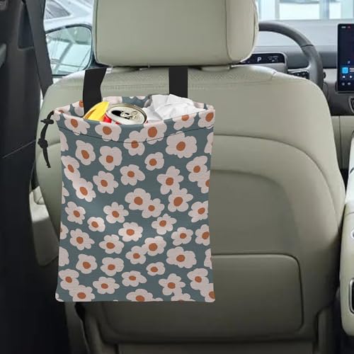 Image of Car Trash Bag Hanging White Daisy Car Trash Can Waterproof Garbage Bag Hanging for Car Back Seat