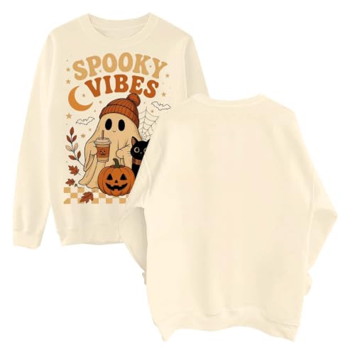Halloween Sweatshirt For Women Ghost Pumpkin Graphic Spooky Season Tops - image 5