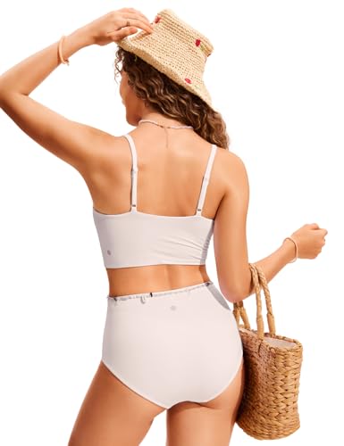 Image of CRZ YOGA V Shaped Longline Bikini Tops | Built-in Pads, A-D Cup, Cropped, Adjustable Spaghetti Straps, Swim, Bathing Suit for Women