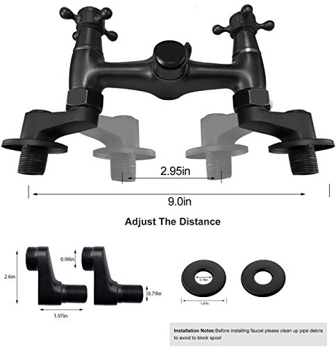Matte Black Wall Mount Kitchen Sink Faucet 6 Inch Center Mixer Tap 360 Degree Swivel Spout Double Cross Handle