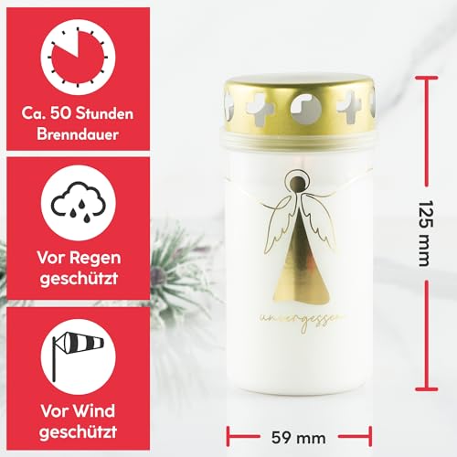 12er Set HOFER GRABKERZEN klein | ca. 50 Std. Brenndauer | Trauerkerzen mit Deckel | Grablicht, Friedhofskerze mit Motiv | Kerzen für Grabdeko und Grabschmuck