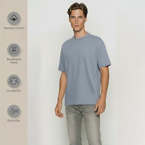Image of Van Heusen Men's Premium Cotton Oversized Drop Shoulder Brand Logo T-Shirt