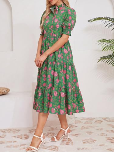 Image of Kedera Women Summer Casual Maxi Dress Trendy 2026 Puff Short Sleeve V Neck Ruffle Tiered Flowy Boho Beach Long Dresses